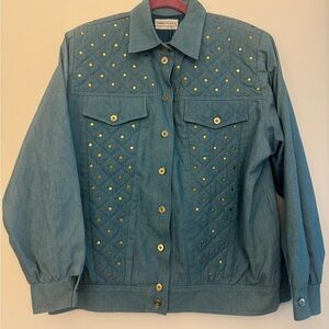 Vintage Three Flaggs Women Denim Jacket Size 14 (L) Made In USA, shoulder pads